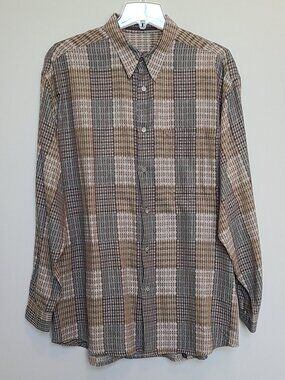 JHANE BARNES 100% Cotton Button Down  Woven Print Browns Large